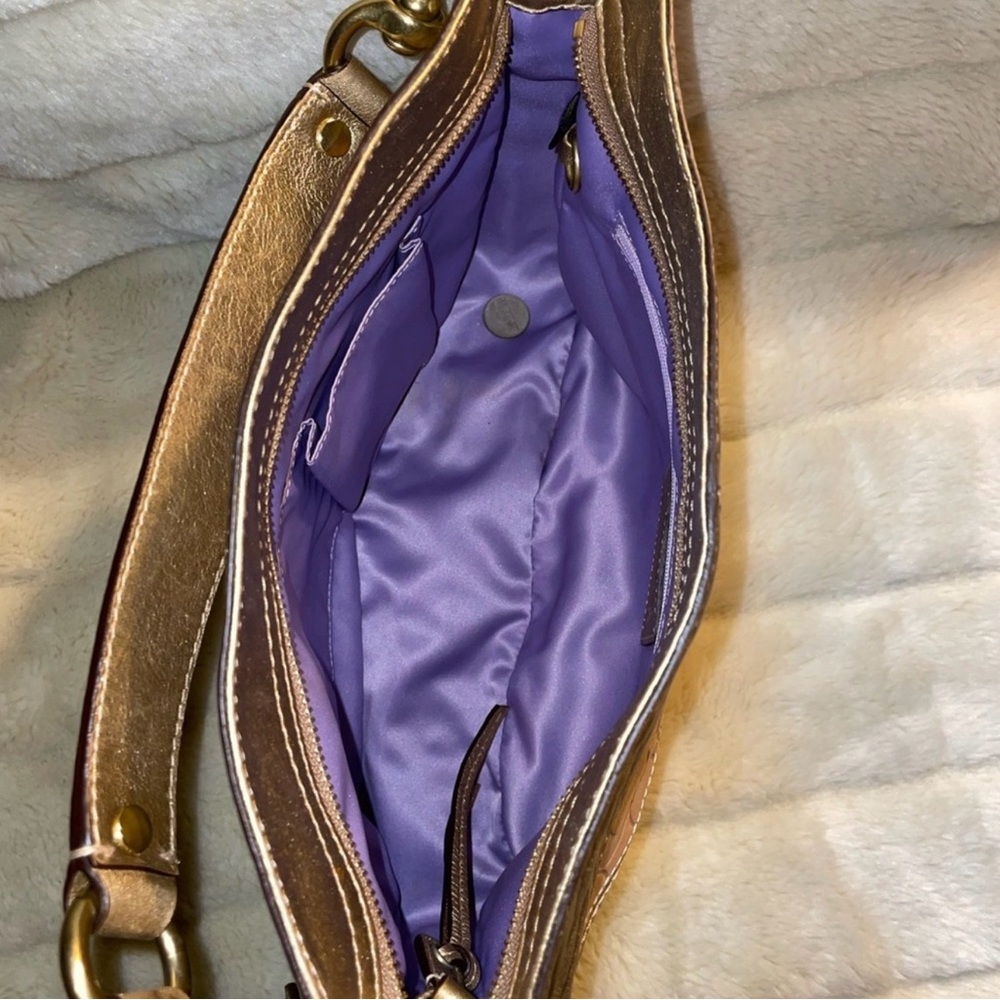 Coach Metallic Patchwork Shoulder Bag in Gold and Tan - Picture 3 of 8
